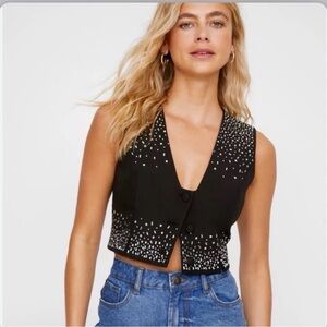 Nasty Gal Black tailored rhinestone vest